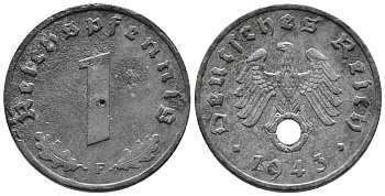 ГЕРМАНИЯ 1 РЕЙХСПФЕННИГ 1943 F KM 97, J. 369 цинк 39-1226