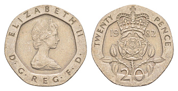 Великобритания 20 пенсов 1982 Елизавета II (1952-2022) KM 931, Spink 4230 (G1) медно-никель 4639-826