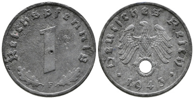 ГЕРМАНИЯ 1 РЕЙХСПФЕННИГ 1943 F KM 97, J. 369 цинк 39-1226