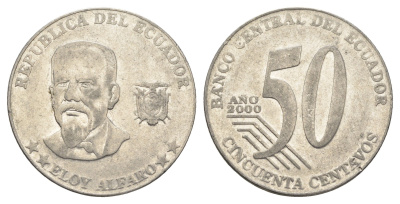 Эквадор 50 сентаво 2000 год-тип KM 108 нержавеющая сталь 4661-1045