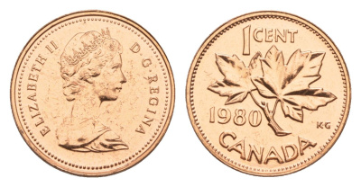 Канада 1 цент 1980 Елизавета II (1952-2022), кленовый лист KM 127 бронза PROOF-LIKE (BU) 4630-935