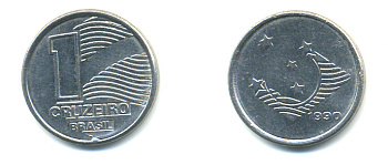 Бразилия 1 крузейро 1990 KM 617 нержавеющая сталь aUNC 93-724