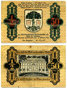 Бад-Фрайенвальде 50 пфеннигов = 1/2 марки 1918-1920 1 октября 1918 - 31 декабря 1920, нотгельд, земля Бранденбург Grabowski F23.3b бумага 2193-21-3-1