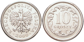Польша 10 грошей 2000 Y 279 медно-никель UNC 4614-634