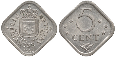 Нидерландские Антилы 5 центов 1980 Юлиана (1948-1980) KM 13 медно-никель 4610-952