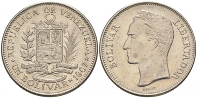 Венесуэла 1 боливар 1967 Симон Боливар KM 42 никель 68-733