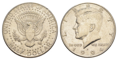 США 1/2 доллара (50 центов) 1994 P, Джон Кеннеди KM A202b медь плакированная медно-никелем aUNC 4517-732