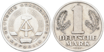 ГДР 1 марка 1956 А, первый год KM 13  алюминий    4126-825
