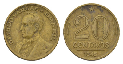 Бразилия 20 сентаво 1945 Жетулиу Варгас KM 556a алюминиевая бронза 4625-939