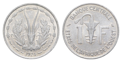 Западная Африка (BCEAO) 1 франк 1974 KM 3.1 алюминий UNC 4654-527