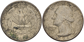 США 25 ЦЕНТОВ = КВОТЕР 1979 ВАШИНГТОН KM А164а медь плакированная медно-никелем 31-733