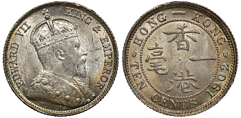 Гонконг 10 центов 1902 Эдуард VII (1901-1910) KM 13 серебро UNC 91-847
