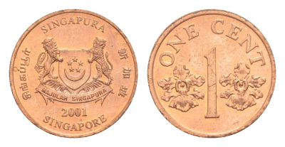 Сингапур 1 цент 2001 KM 98 цинк с медным покрытием 4640-631