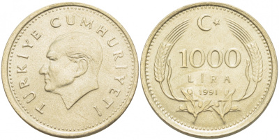 Турция 1000 лир 1991 Кемаль Ататюрк KM 997 медь никель цинк 4402-1035