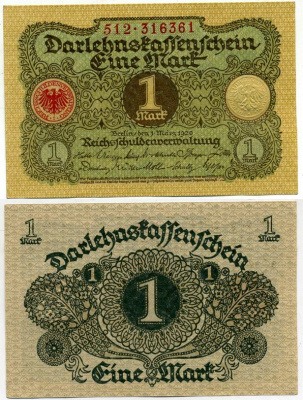 ГЕРМАНИЯ 1 МАРКА 1920 1 МАРТА 1920, ВЕЙМАРСКАЯ РЕСПУБЛИКА Pick 58 бумага аUNC 7547-27-3