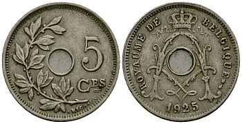 Бельгия 5 сантимов 1925 Belgique, Альберт I (1909-1934) KM 66 медно-никель 4173-536