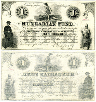 Венгрия 1 доллар 1852 венгерский фонд, 2 февраля 1852, односторонняя печать, Нью Йорк Pick S136a бумага 00-00