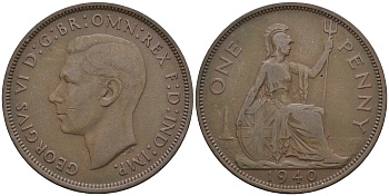 Великобритания 1 пенни 1940 Георг VI (1936-1952) KM 845, Spink 4114 бронза 4607-1116