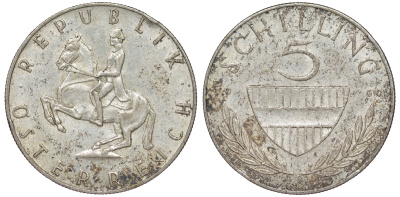 Австрия 5 шиллингов 1960 KM 2889 серебро 4178-553