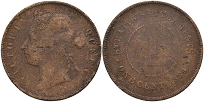 Стрейтс-Сетлментс 1 цент 1884 Виктория (1837-1901), Ост-Индская компания KM 9а бронза 4590-432