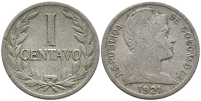 Колумбия 1 сентаво 1921 KM 275 медно-никель 4532-163