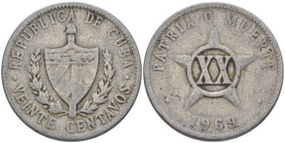 КУБА 20 СЕНТАВО 1969 ЗВЕЗДА KM 35.1 алюминий 67-1121