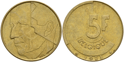 Бельгия 5 франков 1992 Belgique KM 163 алюминиевая бронза плакированная латунью    4187-434