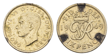 Великобритания 6 пенсов 1949 Георг VI (1936-1952) KM 875, Spink 4110 медно-никель 4684-1017
