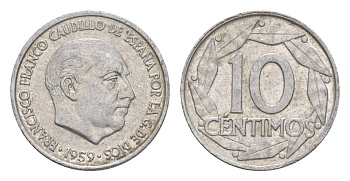 Испания 10 сентимо 1959 Франсиско Франко (1939-1975) KM 790 алюминий 4623-634