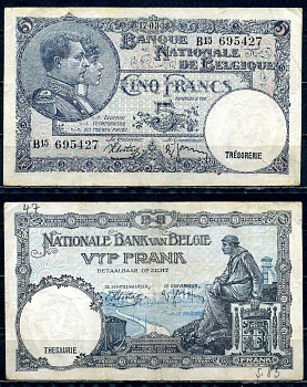 Бельгия 5 франков 1938 17.03.1938, Король Альберт I и его жена Королева Елизавета, Гран-Плас / Гроте Маркт, Брюссель Pick 108 a бумага 6301-11-2-2