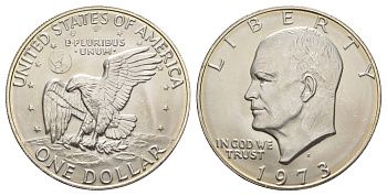 США 1 доллар 1973 S, Президент Эйзенхауэр, лунный орел KM 203a серебро BU 413-1925