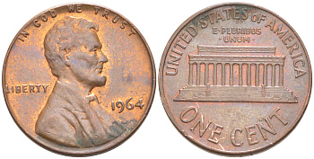 США 1 ЦЕНТ 1964 ЛИНКОЛЬН KM 201 медь цинк 187-642
