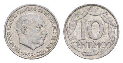 Испания 10 сентимо 1959 Франсиско Франко (1939-1975) KM 790 алюминий 4623-634