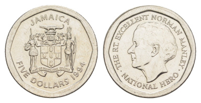 Ямайка 5 долларов 1994 Александр Бустаманте KM 163 нержавеющая  сталь UNC 4651-155