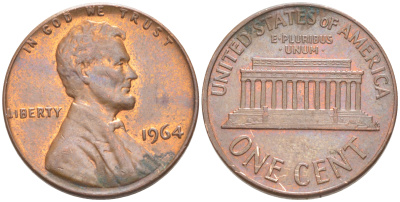 США 1 ЦЕНТ 1964 ЛИНКОЛЬН KM 201 медь цинк 187-642