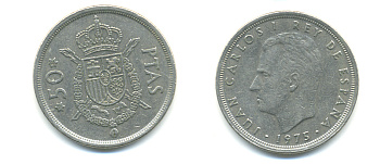 Испания 5 песет 1975 (80) Хуан Карлос I (1975-2014) KM 807 медно-никель 89-246