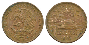 Мексика 20 сентаво 1966 KM 440 бронза 4646-323