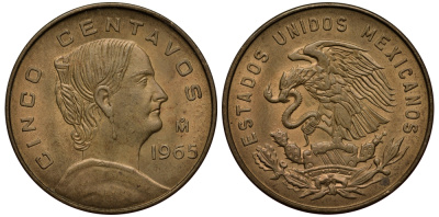 Мексика 5 сентаво 1965 Жозефа Ортис де Домингес KM 426 латунь VF 3334-616