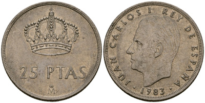 Испания 25 песет 1983 Хуан Карлос I (1975-2014) KM 824 медно-никель 4165-1015