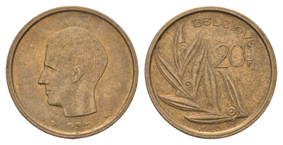 Бельгия 20 франков 1980 Belgique, Бодуэн I (1951-1993) KM 159 никель бронза 4629-655