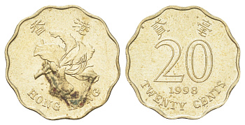 Гонконг 20 центов 1998 KM 67 никель латунь UNC 4701-224