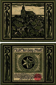 ШТЕРНБЕРГ 75 ПФЕННИГОВ 1922 23 ЯНВАРЯ 1922, НОТГЕЛЬД, ЗЕМЛЯ МЕКЛЕНБУРГ-ПЕРЕДНЯЯ ПОМЕРАНИЯ Keller 1268.2 бумага 6318-24-1-1