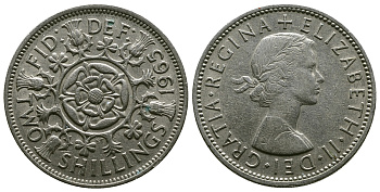 Великобритания 2 шиллинга (флорин) 1965 Елизавета II (1952-2022) KM 906, Spink 4146 медно-никель 4382-545