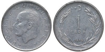 Турция 1 лира 1975 Мустафа Кемаль Ататюрк KM 889a.2 нержавеющая сталь 62-1051