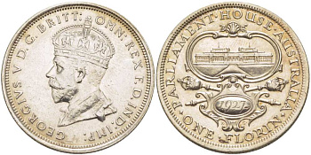 Австралия 1 флорин 1927 открытие нового здания парламента в Камбере, Георг V (1910-1936) KM 31 серебро 4512-931