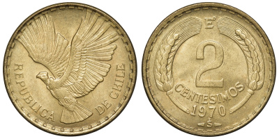 Чили 2 сентесимо 1970 KM 193 алюминиевая бронза aUNC 4118-155
