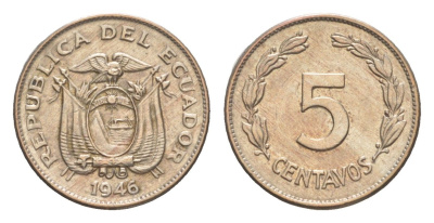 Эквадор 5 сентаво 1946 KM 75b медно-никель aUNC 4640-1126