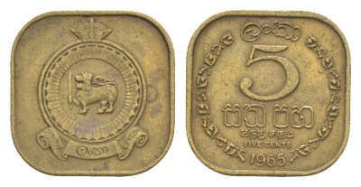 Цейлон 5 центов 1965 KM 129 никель латунь 4649-243