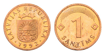 Латвия 1 сантим 1992 KM 15 сталь плакированная медью UNC 4689-815