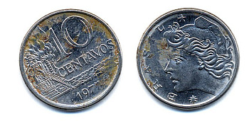 БРАЗИЛИЯ 10 СЕНТАВО 1977 KM 578.1a сталь 51-4531